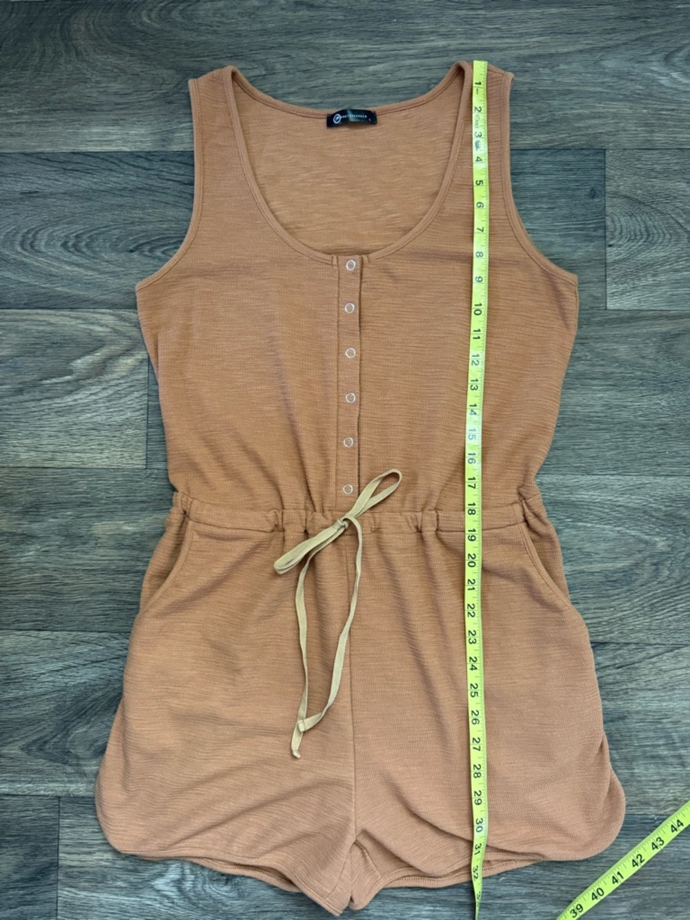PRETTYGARDEN Orange-Brown Sleeveless Knit Romper Button  Pockets L - Picture 7 of 8